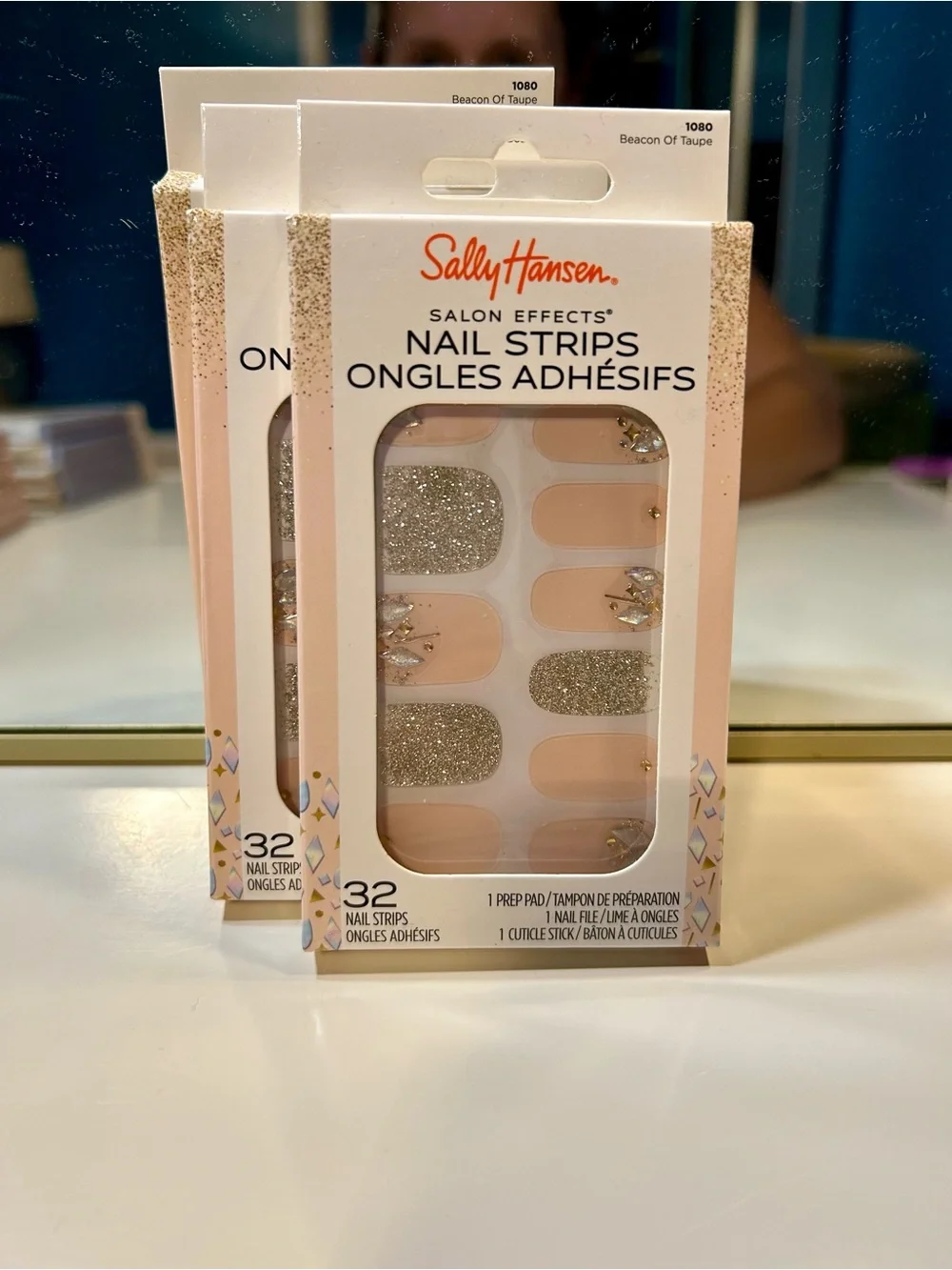 Sally Hansen Nude & Silver Glitter Adhesive Nail Strips